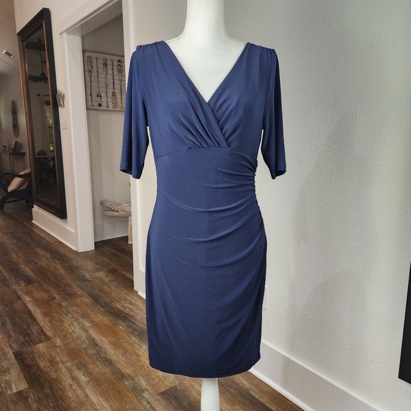 LAUREN Ralph Lauren Stretch Washable Faux Wrap Dress Size 8 - Picture 1 of 7